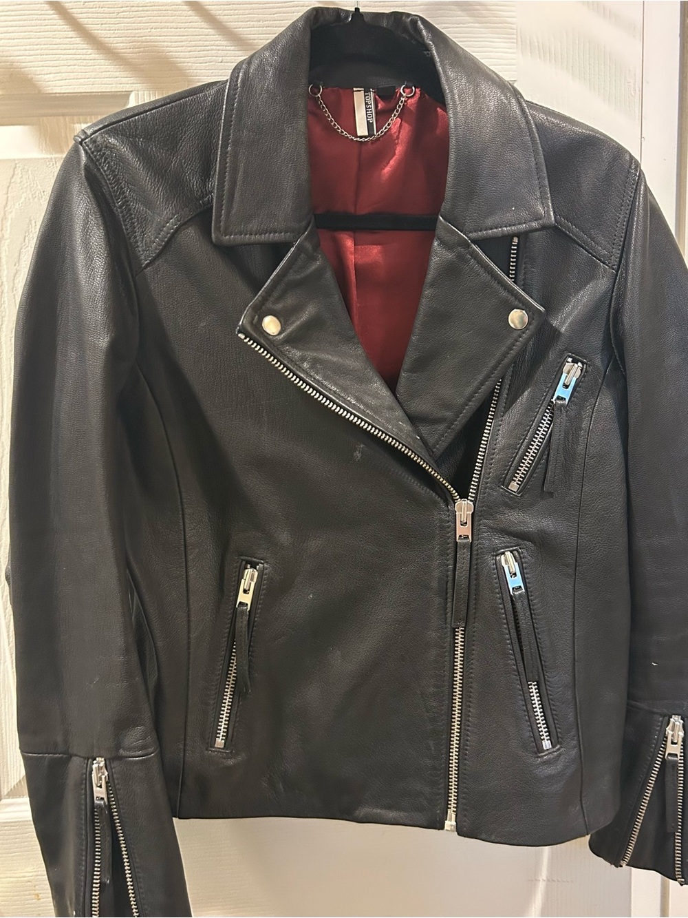 WOMEN’s Biker jacket TOPSHOP genuine Leather “Dolly Moto” Biker Jacket US Size 8